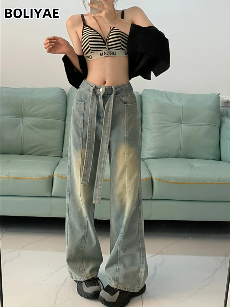 Модные мешковатые джинсы Boliyae Y2k в стиле Харадзюку