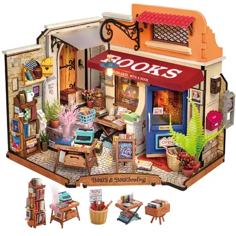Деревянный кукольный домик Robotime, гараж, миниатюрные Наборы «сделай сам», набор для кукольного домика, строительные комплекты со светодиодной подсветкой для детей и взрослых
