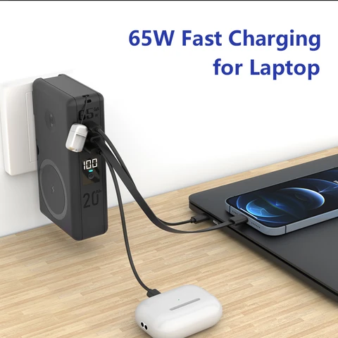 Твердотельный аккумулятор Power Bank 20000 мАч, 65 Вт, быстрая зарядка для ноутбука, беспроводное зарядное устройство Qi 25 Вт для зарядного устройства Magsafe для Apple Watch