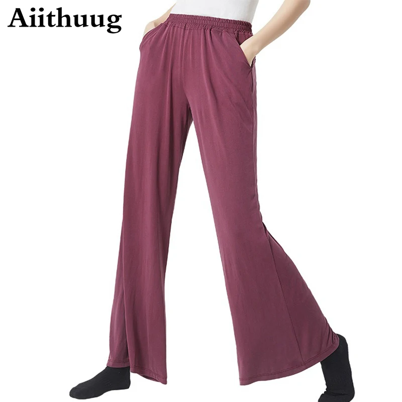 Свободные расклешенные штаны для йоги Aiithuug Cupro с карманами женский эластичный
