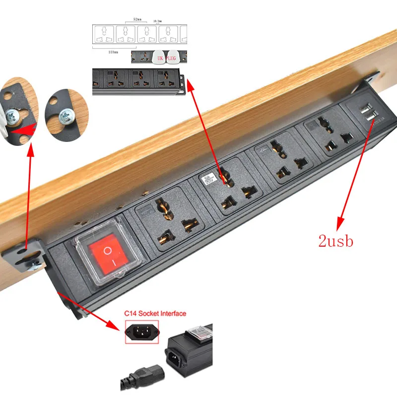 C14 порт PDU удлинитель настольная розетка скрытые офисные электрические розетки