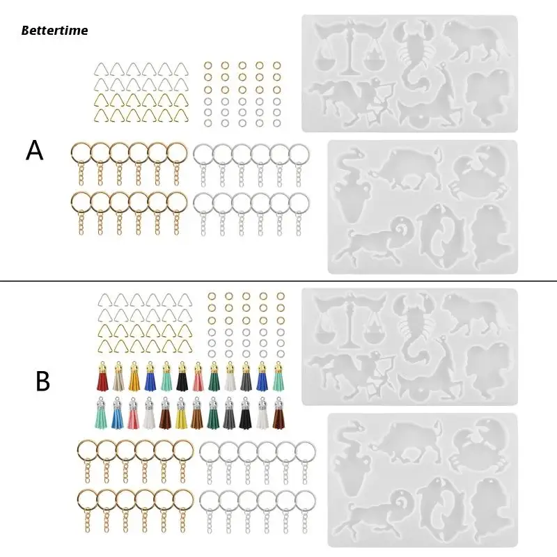 

B36D Keychain Making Silicone Mold Constellations Animal Pendant Jewelry Casting Molds with Hanging Hole for Jewelry Craft