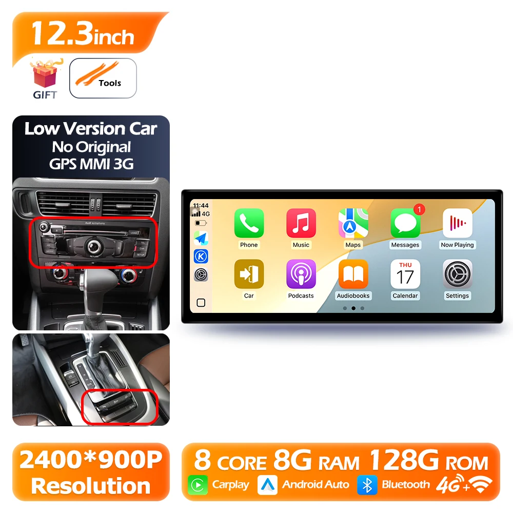 

Android OS Carplay 12,3 дюйма для Audi A4 A5 B8 2009-2016 Lntelligent Мультимедийный сенсорный экран Авто GPS-навигатор WIFI 2400*900