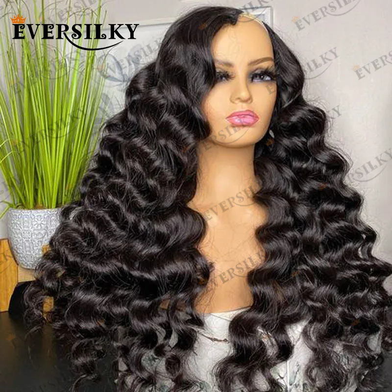 

250Density Long 30Inches Loose Deep Wave Human Hair Wigs for Black Women Natural Glueless 1x4 Opening U Part Wigs with 6Clips