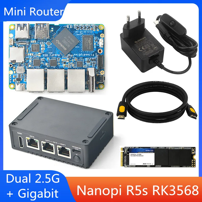 

Nanopi R5s Dual 2.5G + Gigabit Mini Board + Metal Case Rockchip Rk3568 Quad-core 2.0GHz Optional 2 / 4 GB RAM 8 / 16 GB EMMC