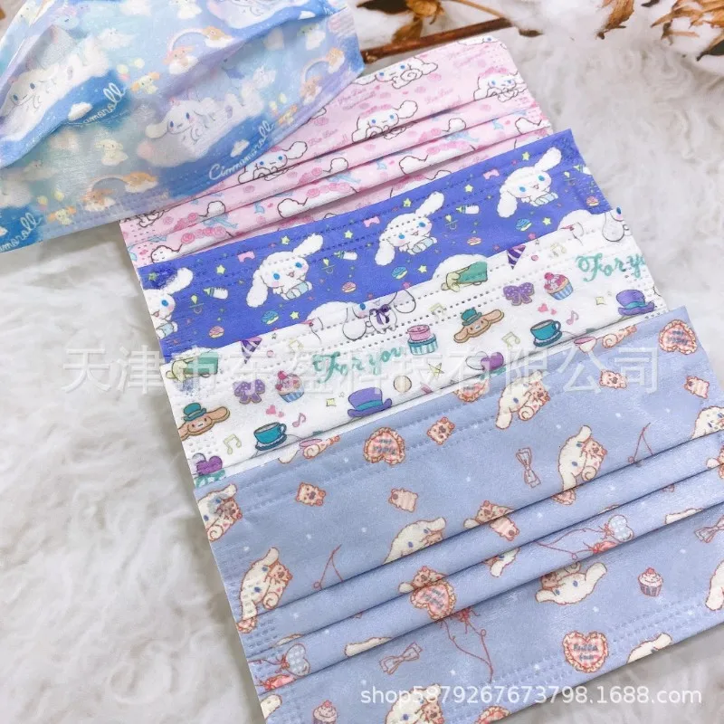 

50 шт. кавайная аниме Sanrio Cinnamoroll Милая маска с принтом одноразовая Защитная 3-слойная маска для лица мультяшная Пылезащитная маска подарок для девочки без коробки