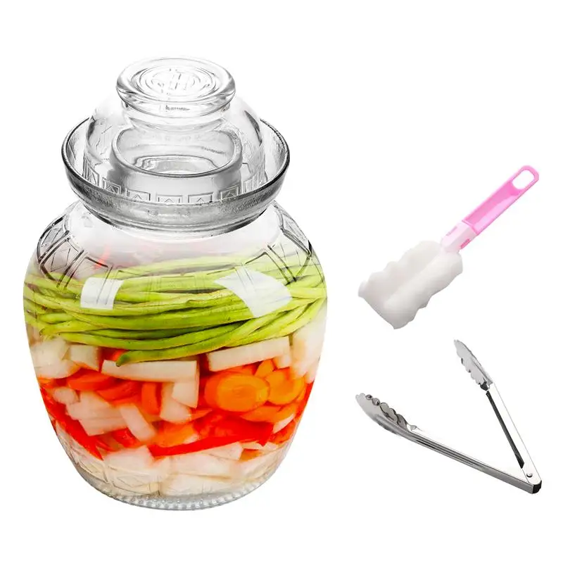 

2.5KG Pickle Jar Traditional Glass Fermenting Jar Fermentation Crock Transparent Glass Pot Pickling Kimchi Vegetables Jar