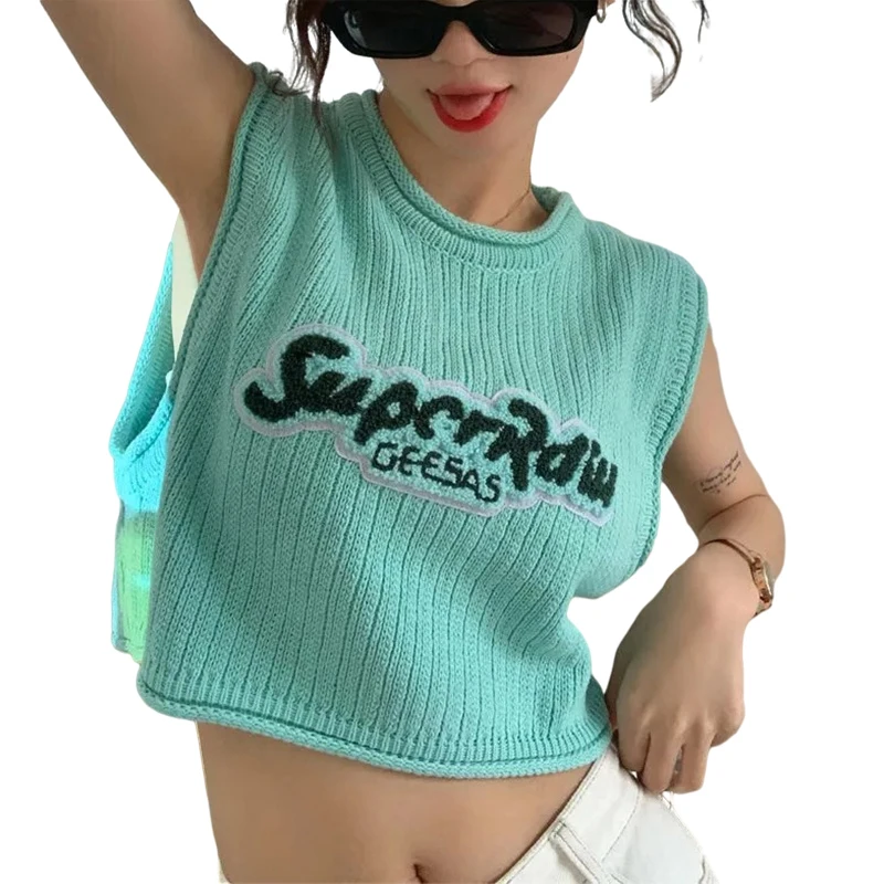 

Женская блузка без рукавов, с круглым вырезом и надписью