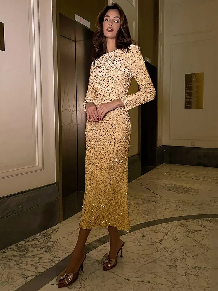 Платье миди с блестками GACVGA