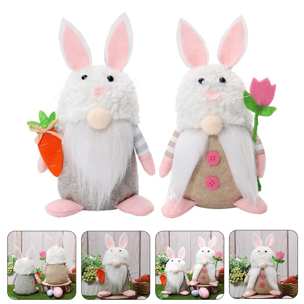 

2pcs Flower Carrot Design Creative Reusable Premium Lovely Gnome Ornaments Easter Gnome for Party