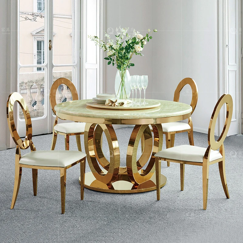 Роскошный мраморный обеденный стол и стул домашний из нержавеющей стали мебель