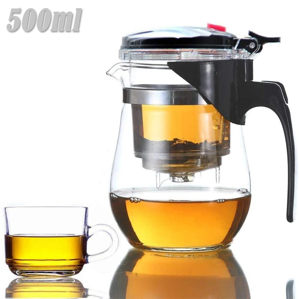 

500Ml Heat Resistant Glass Teapot Chinese Kung Fu Tea Flower Tea Pot Compact Size Coffee Maker Puer Kettle Drinkwares Utensils
