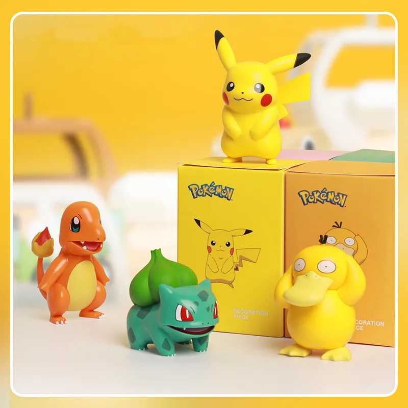 

6 Style Pokemon Pikachu Charmander Psyduck Squirtle Jigglypuff Bulbasaur Anime Figures Toys Model Kawaii for Kids Collect Gifts