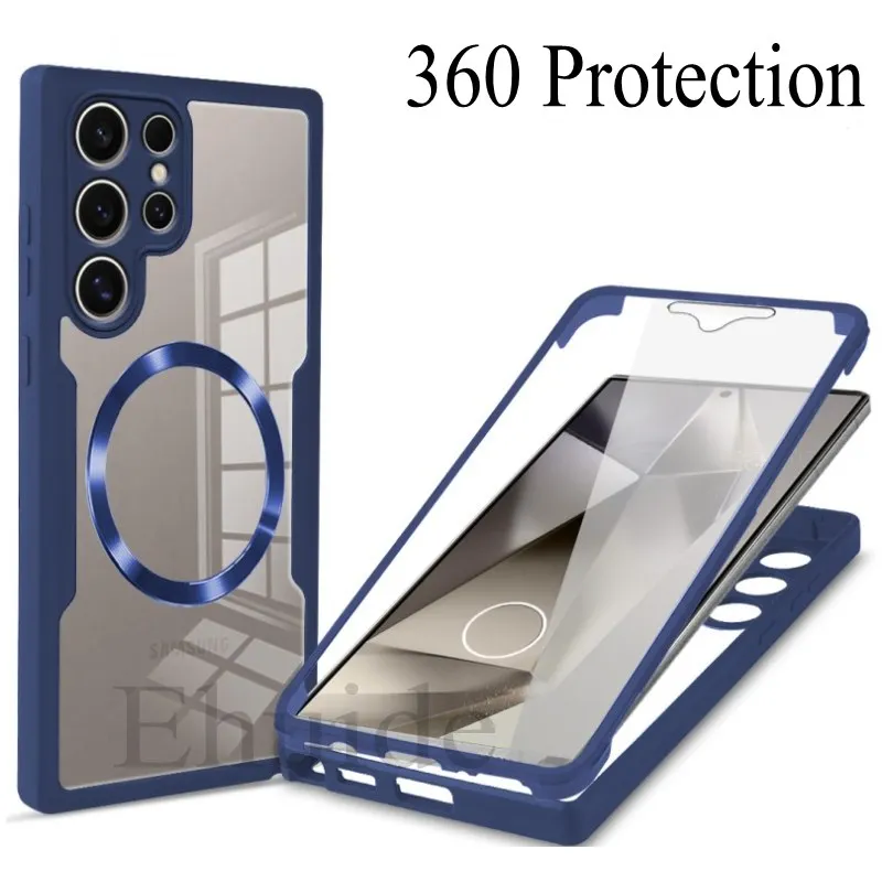 Magnetyczna obudowa do Samsung Galaxy S24 Ultra S21 S22 Plus S23 FE S24FE 360 odporna na wstrząsy wbudowana osłona ekranu
