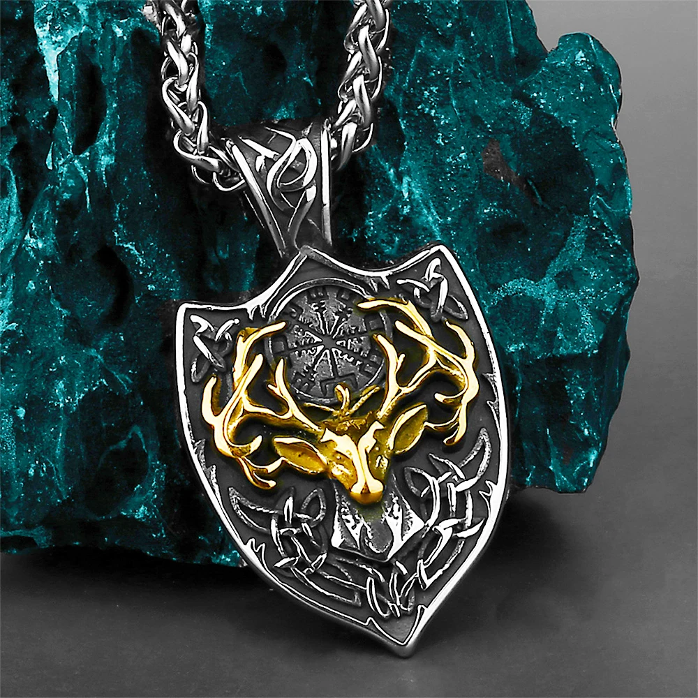

Norse Viking Elk Pendant Necklace Men Vintage Stainless Steel Odin Vegvisi Viking Celtic Necklace Amulet Jewelry Gift Wholesale