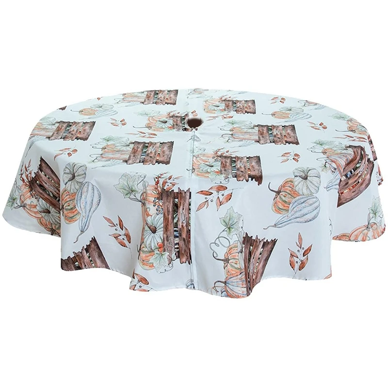 

60 Inch Round Indoor & Outdoor Waterproof Tablecloth With Umbrella Hole And Zipper For Patio Garden Party And BBQ