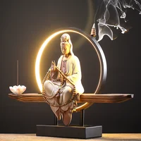 New Chinese Zen decoration porch living room Guanyin Buddha ceramic town creative backflow incense decoration crafts