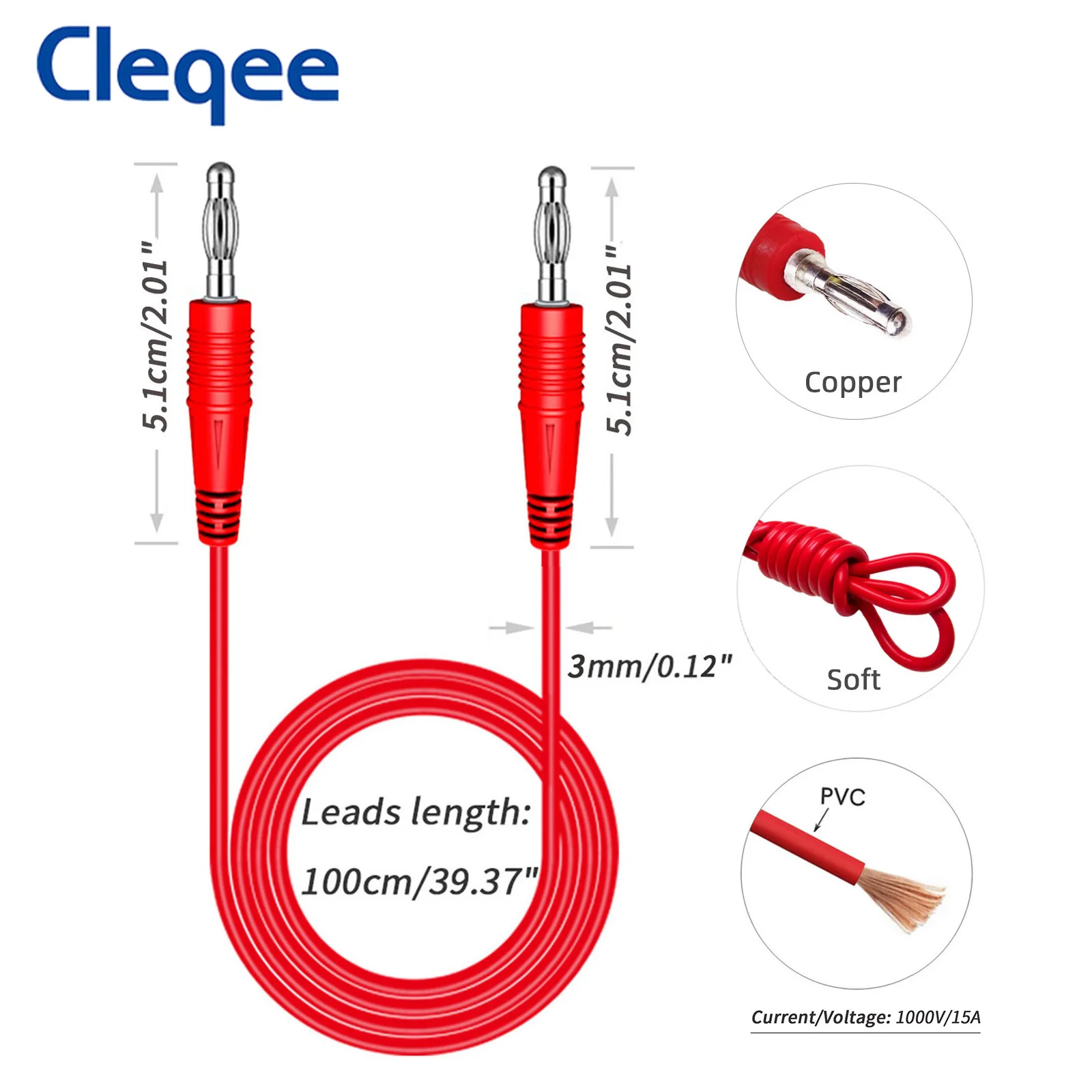 Cleqee P1041 2 шт. двойной 4 мм банановый штекер медный мультиметр тестовые выводы