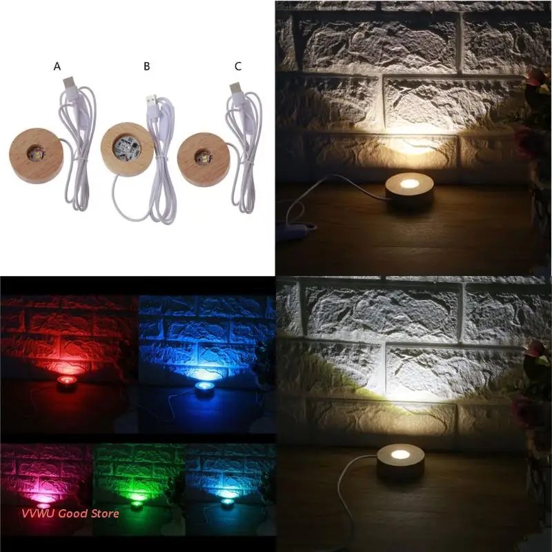 

LED Light Luminous Base Acrylic Diy Lamp Holder Creative Night Light Round Shape Wooden Strike Piece Resin Art Crafts