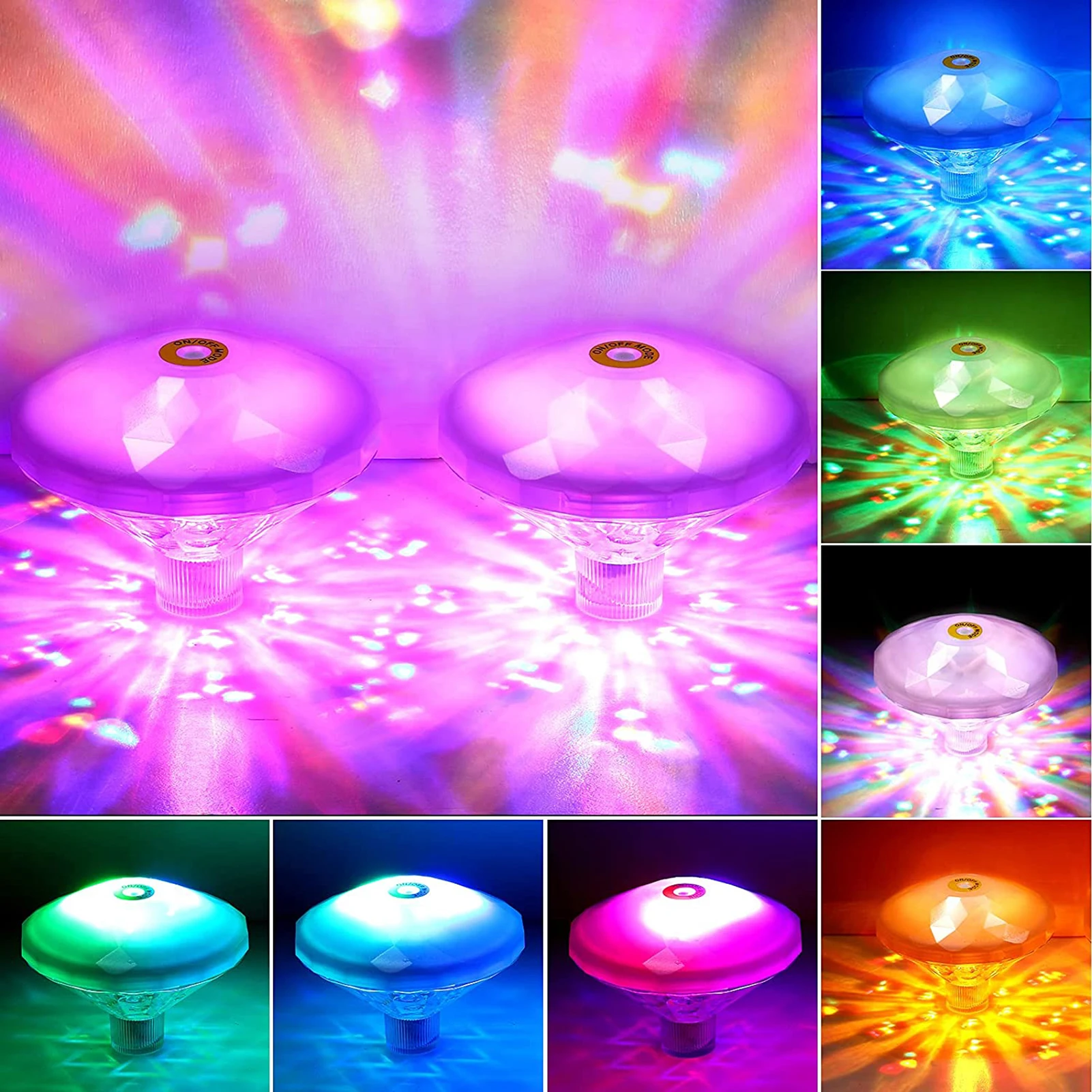 

RGB Floatings Pool Tub Light Colorful Lamp 8 Lighting Modes IP65 Waterproof for Pond Fountain Bath Toys Battery underwater Light