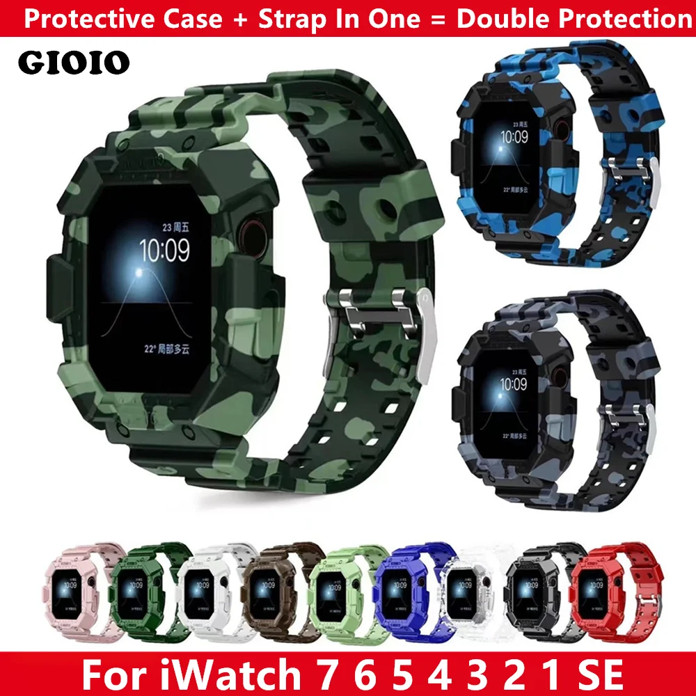 Модный Камуфляжный ремешок для Apple Watch Band Series 7 SE 6 2 3 4 5 1 + iWatch 45 мм 44 42 41 40 38 защитный