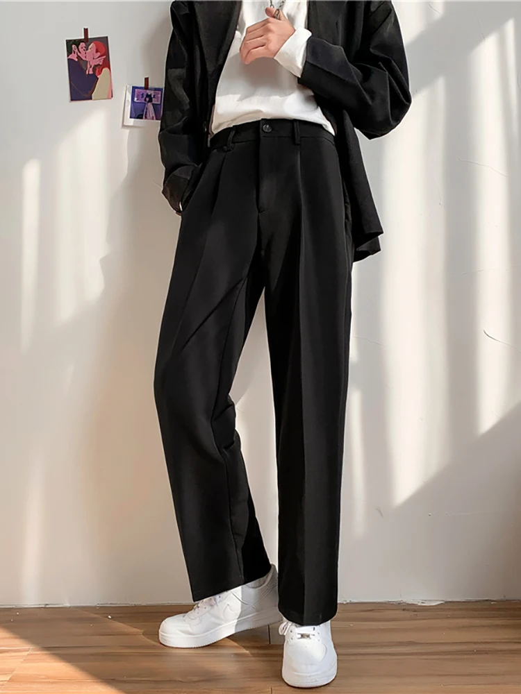 

Black Tailored Trousers Spring Loose Student Straight Wide Leg Casual Suit Trousers Spring New Baggy Pants Cargo Pantalones