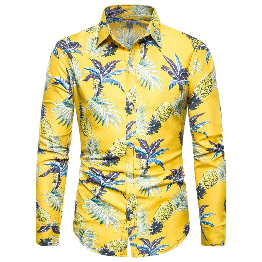 

New Men's Casual Long Sleeve Hawaiian Blouse Personalized Fashion Top