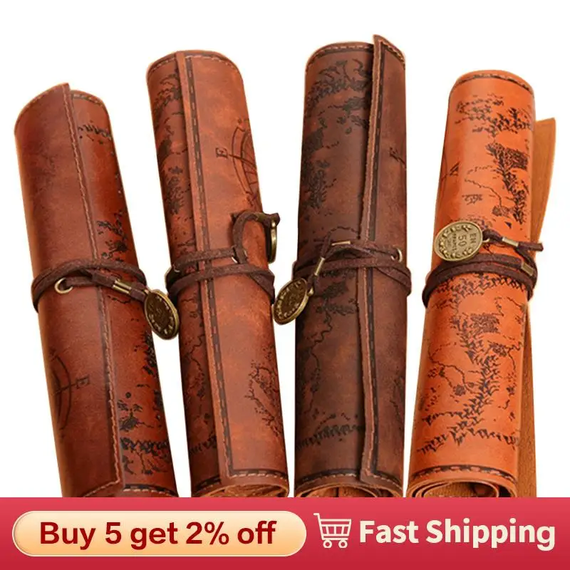 

Коричневые холщовые кожаные пеналы с картой сокровищ, большой женский пенал, сумки для хранения канцелярских принадлежностей