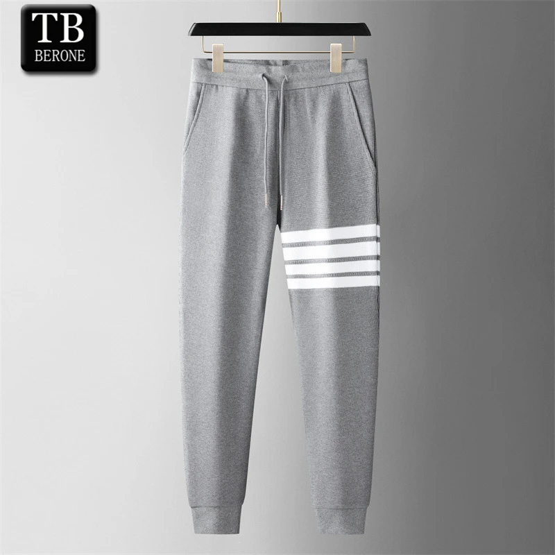 

TB BERONE Sports Casual Sweatpants Tide Waffle Autumn Couple Men's Four-bar Thom Brand Striped Cotton Knitted Slim-fit Trousers