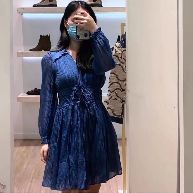 

New Arrival Vintage Women Dresses French Brand Woman Dresses Deep V-ncek Puff Sleeves Dresses Spring Summer Dresses for Women