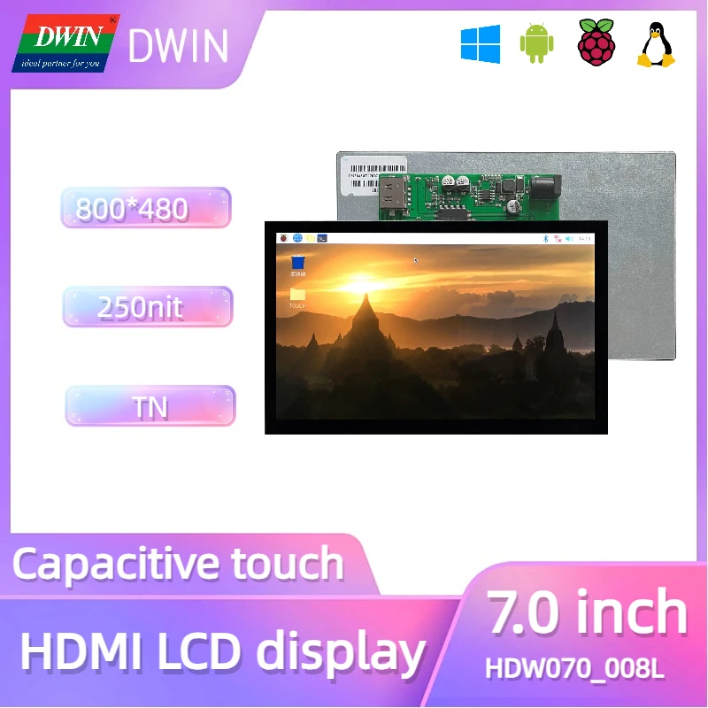 

7-дюймовый 16,7 M цветной 800X480 TN ЖК-монитор HDMI промышленный емкостный сенсорный экран подходит для Windows Raspberry Linux