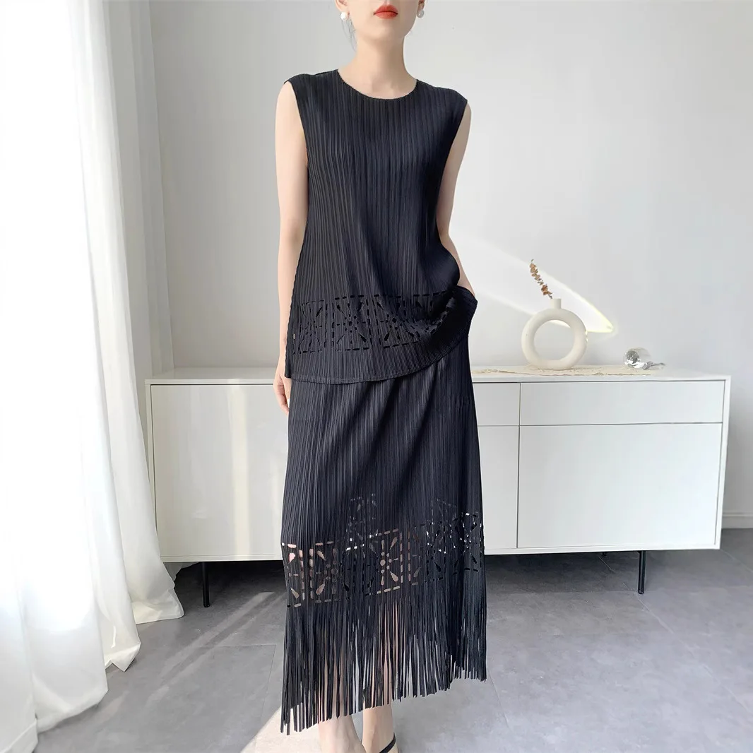 Miyake Comfort повседневный высококачественный плиссированный комплект с бахромой