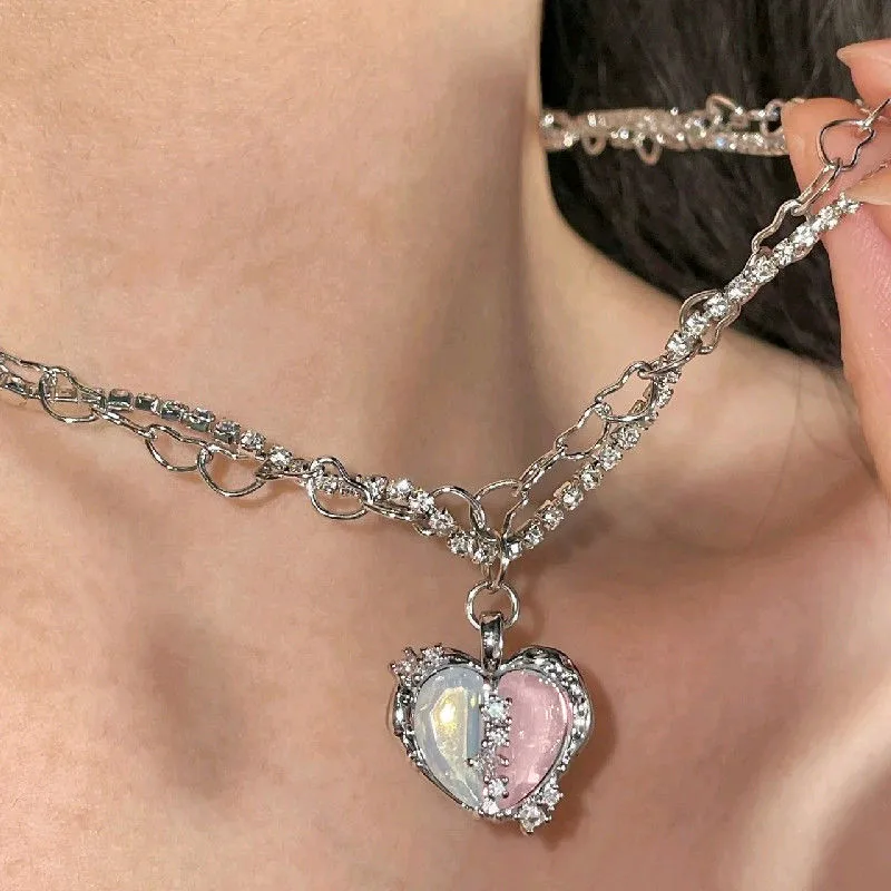 

VAGZEB Vintage Goth Crystal Heart Pendant Choker Clavicle Chain Necklace For Women Punk Vintage Collares Wedding Jewelry Gifts