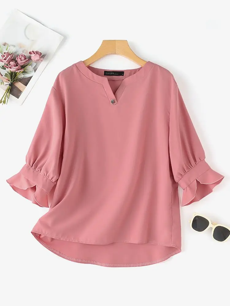 Блузка ZANZEA женская летняя с коротким рукавом элегантная офисная рубашка