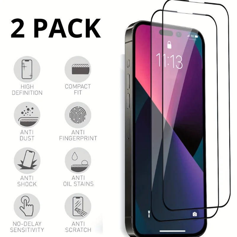 Защитное стекло 9D для IPhone, закаленное стекло для IPhone 11 Pro Max 12 13 Mini 15 14 Plus 7 Plus 8 XR XS Max, 2 упаковки