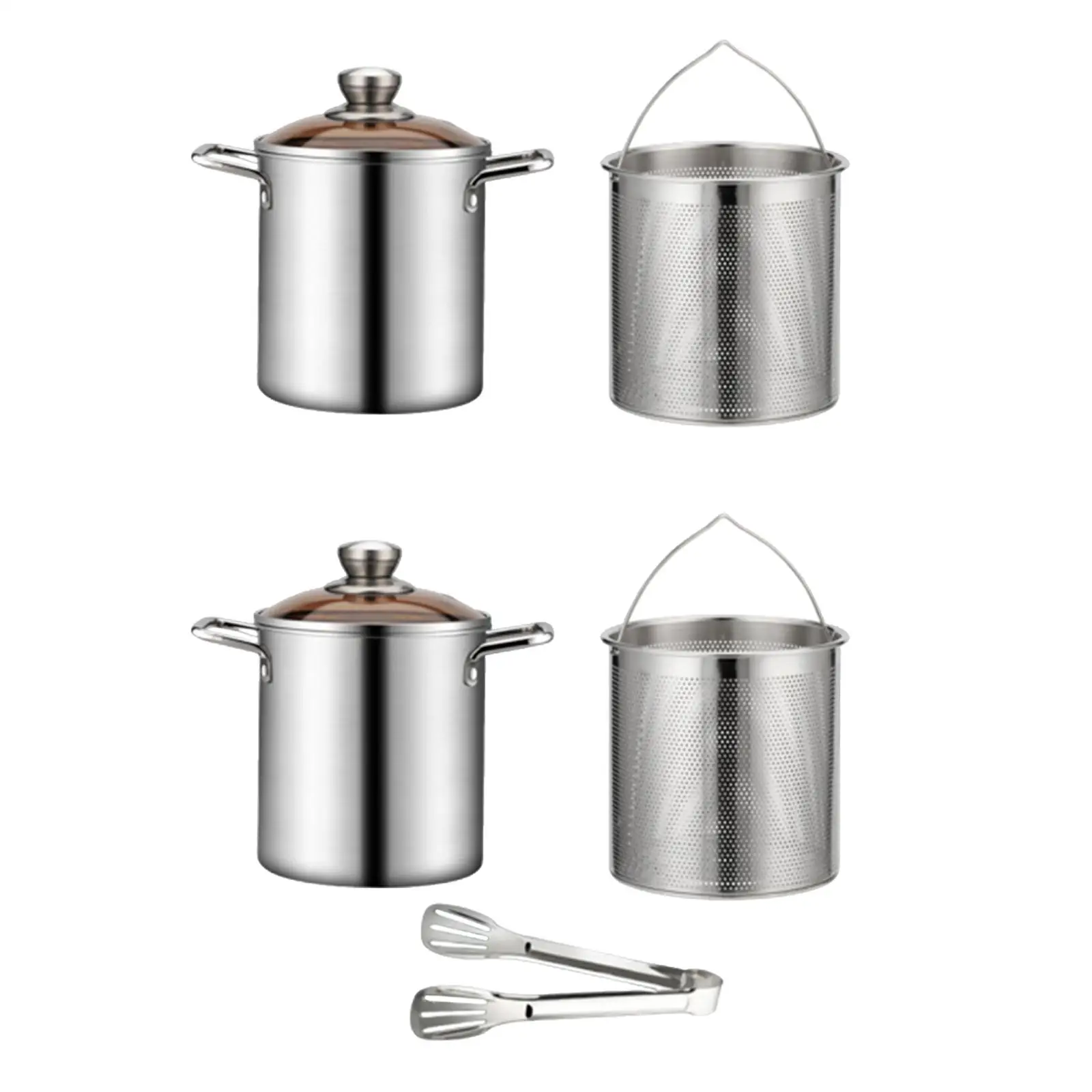 

Stainless Steel Stockpot with Strainer Double Handle Cookware Clear Glass Lid Cooking Pot Seafood Boil Pot Deep Frying Pot