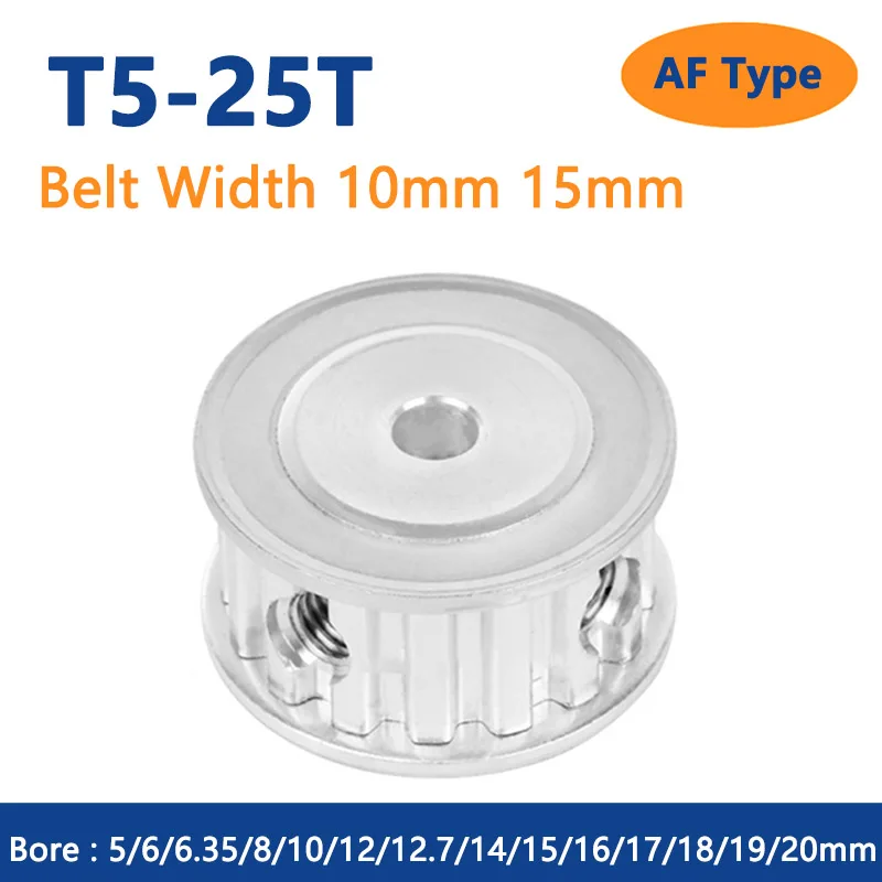 

1pc 25T T5 Timing Pulley Bore 5 6 6.35 8 10 12 12.7 14 15 16 17 18 19 20mm for Width 10mm 15mm T5 Synchronous Belt 25 Teeth AF