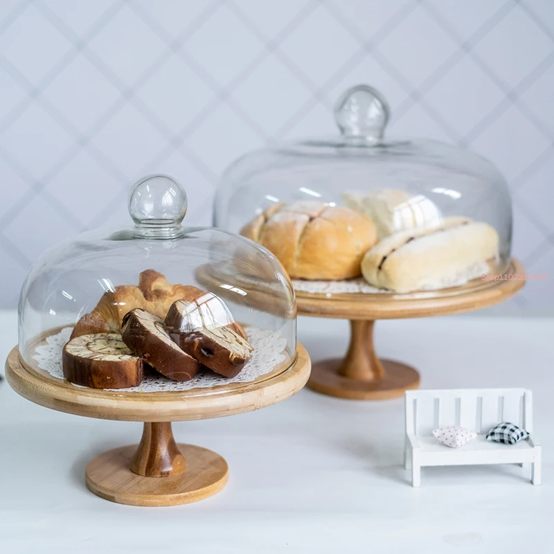 

European Style Tall Cake Tray Glass Cover Bread Display Tray Fruit Tasting Tray with Lid Rotating Tray Home Decoration Ornaments