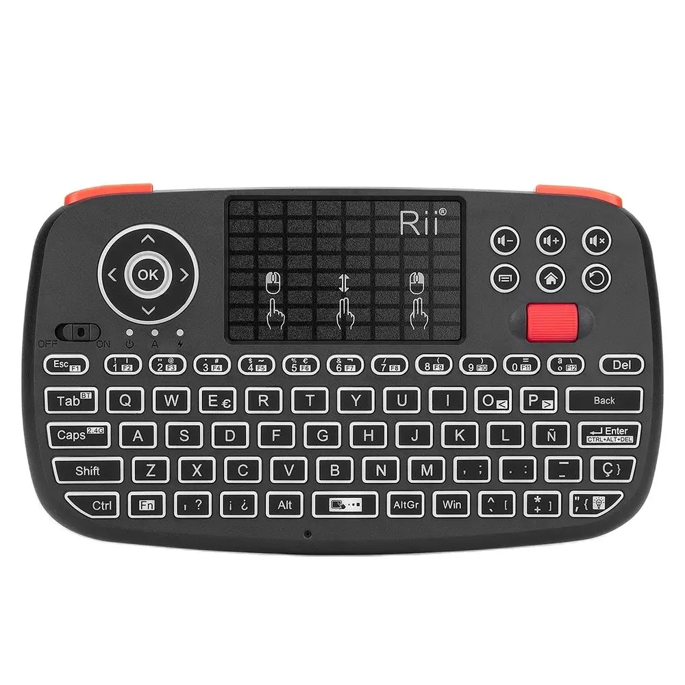 

Rii i4 Spanish Mini Keyboard Bluetooth 2.4G Dual Modes Handheld Fingerboard Backlit Mouse Touchpad Remote Control for PC Android