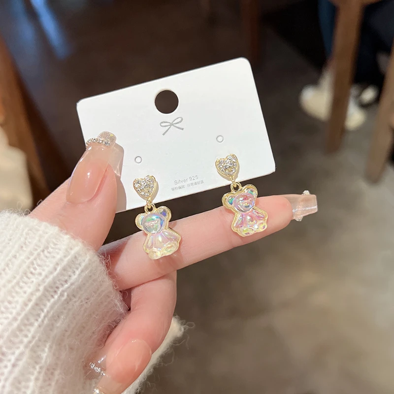 

Серебряные серьги с иглами в виде любовного медведя S925, новая мода, темпераментные аксессуары для ушей, аксессуары для пожилых людей