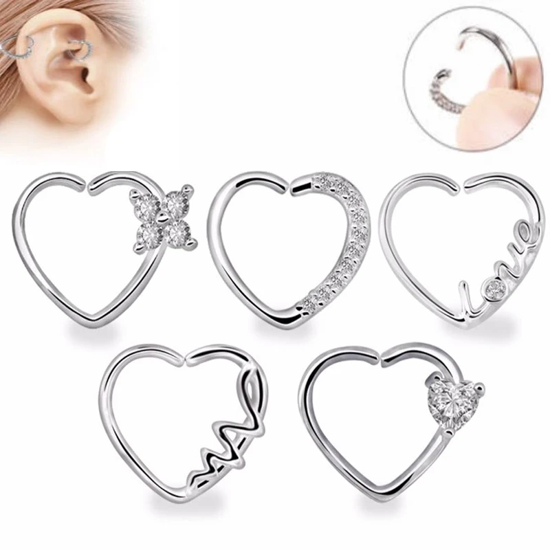

New Arrival Heart Shape Clip On Nose Rings With Cubic Zironia Cartilage Earring Piercing Jewelry Fashion Earrings for Women