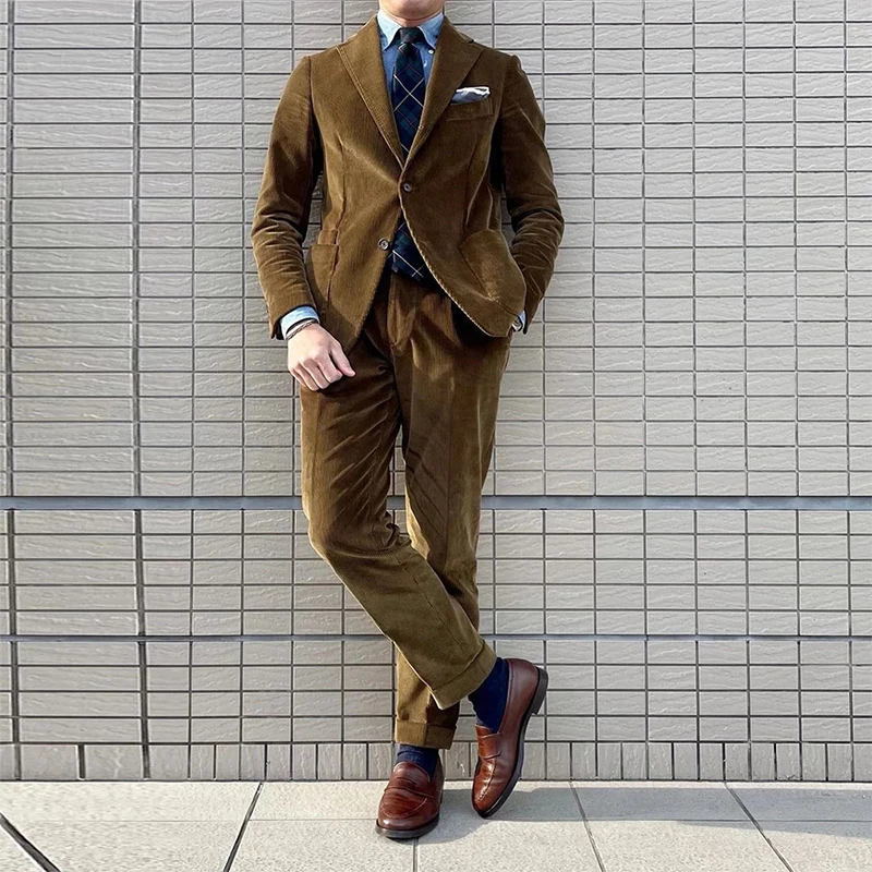 

Новинка 2023, стильные зимние мужские деловые костюмы с двумя пуговицами, официальные мужские костюмы для жениха из двух предметов (пиджак + б...