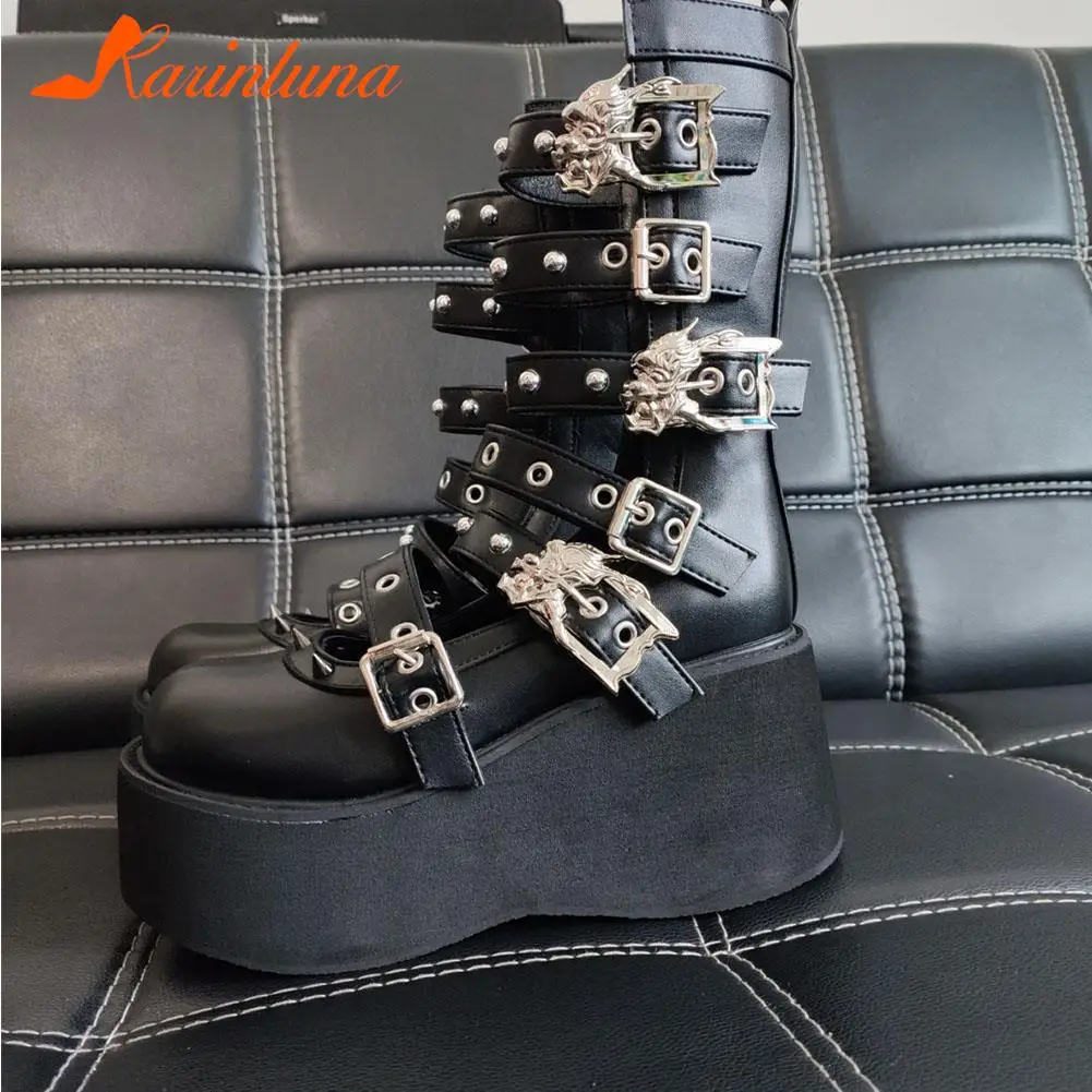 Punk Gothic Style Platform Mary Jean Shoes New Fashion Brand 2023 Spring Summer Round Toe Buckle Sandals Boot Party Role Play