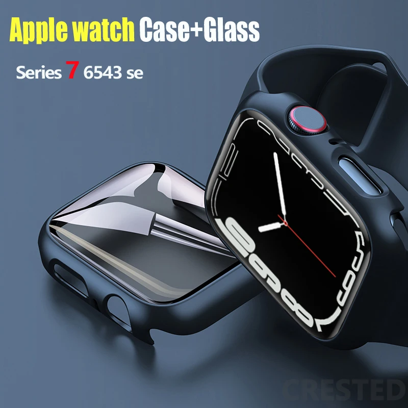 

Glass+Cover For Apple Watch case 45mm 41mm 44mm 40mm 42mm 38mm iWatch Accessorie Screen Protector Apple watch serie 3 4 5 6 SE 7