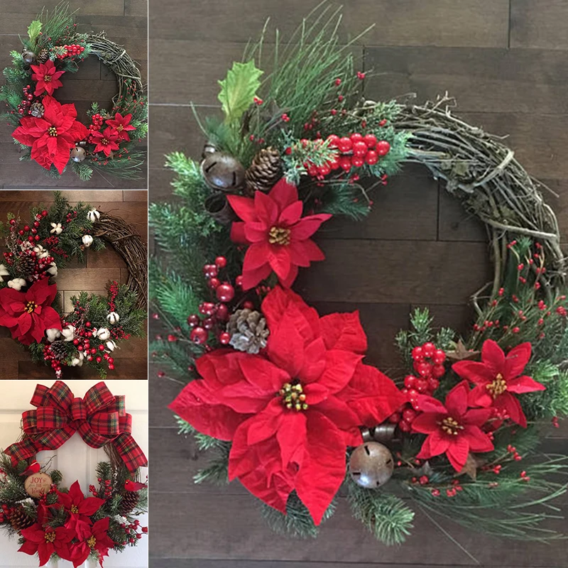 

Рождественский венок, искусственное растение, ротанговый круг с бантом, маленький колокольчик, искусственный цветок для дома, фотообои, украшение 37 см