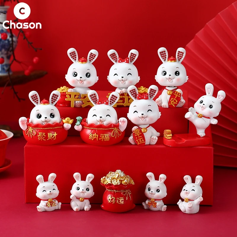 

Cute Rabbit Bunny Figurines 12 Zodiac Statues Sculpture Phone Holder Gaming Desk Ornaments 2023 Chinese New Year Home Decoration