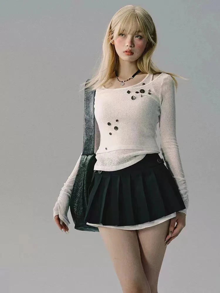 Модный простой классический свитер Gyaru винтажный пуловер с вырезом на шее и