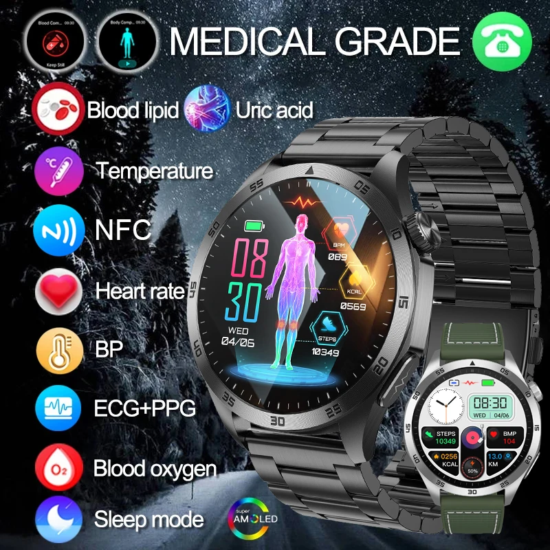 Смарт-часы с Bluetooth датчиком уровня сахара в крови и мочевой кислоты