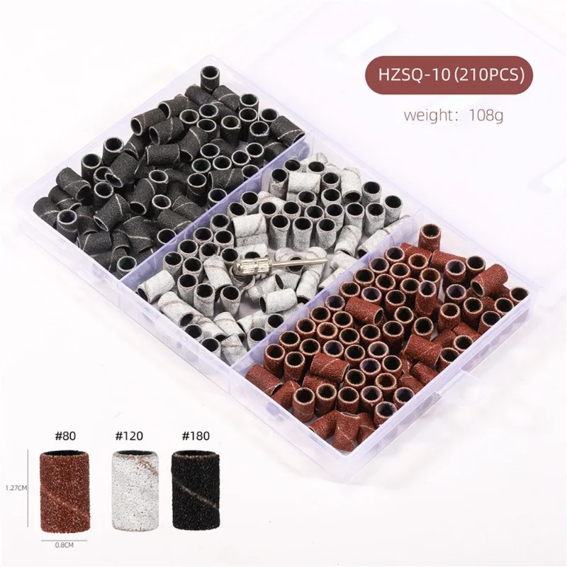 

100pc Sanding Cap Bands For Electric Manicure Machine 180/120/80 Grit Nail Drill Grinding Bit Files Pedicure Tool Set BEND261