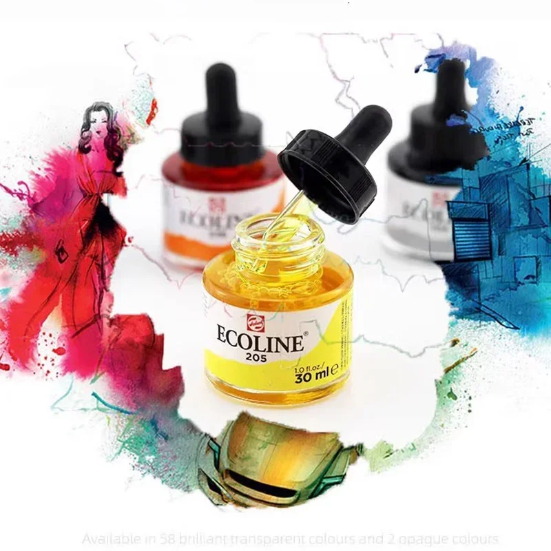 Набор прозрачных жидких акварельных чернил Talens Ecoline 30 мл/бутылка принадлежности